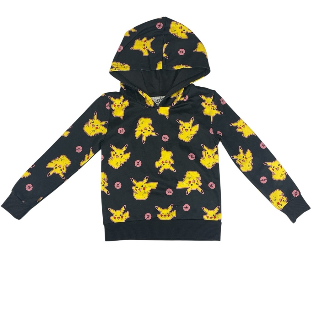 Pokemon Pikachu Kids Pullover Hoodie Black/Pink/Yellow Size S (6)